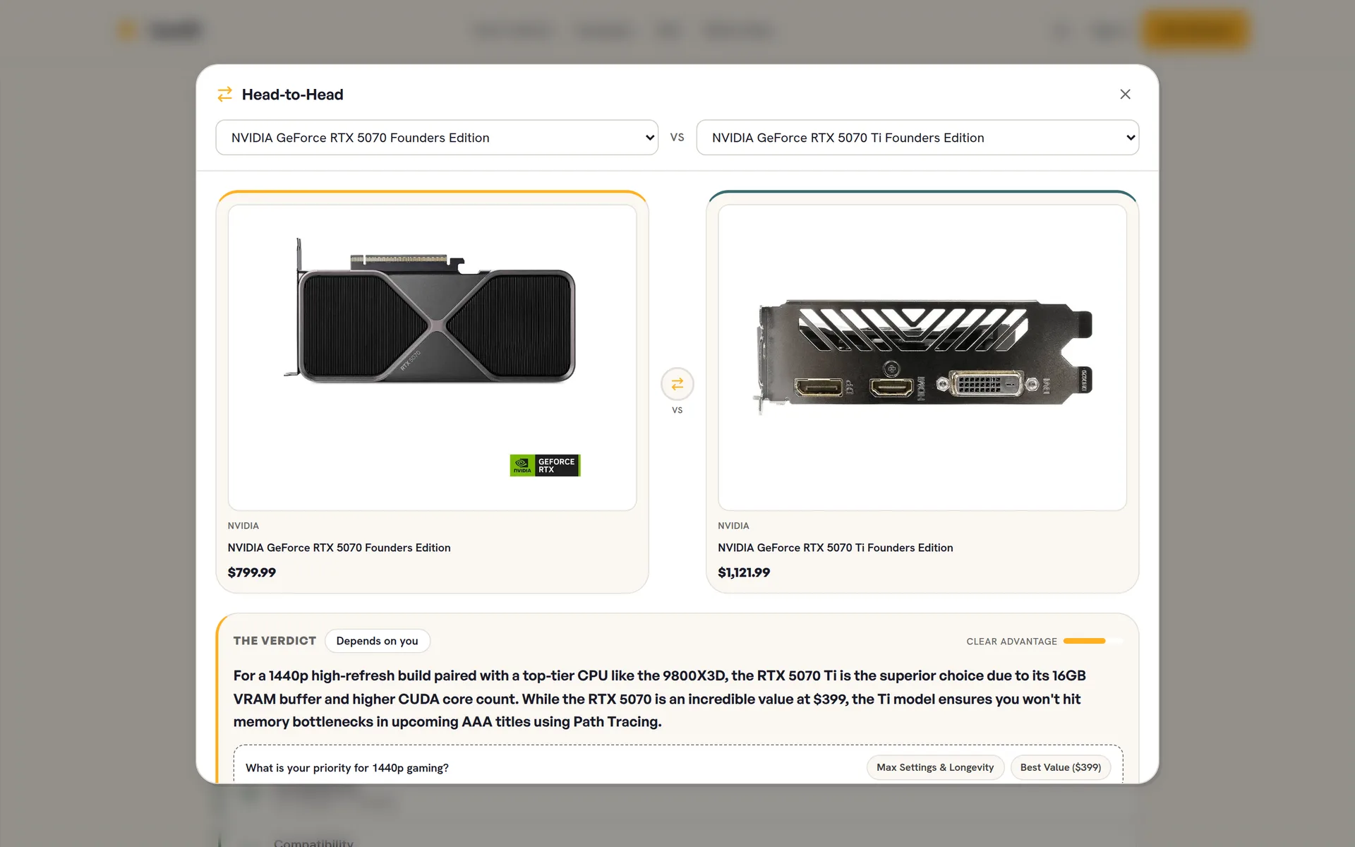 RTX 5070 vs RTX 5070 Ti head-to-head in Huntli with the verdict